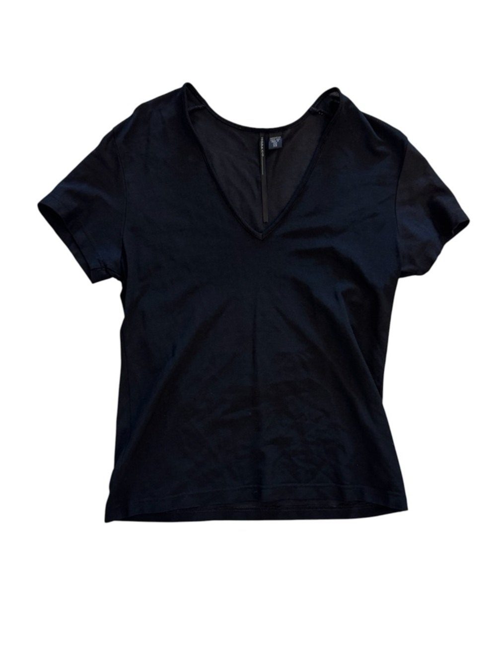 Isda & Co Women's Black V-Neck Short Sleeve Top Slightly Sheer Size XS